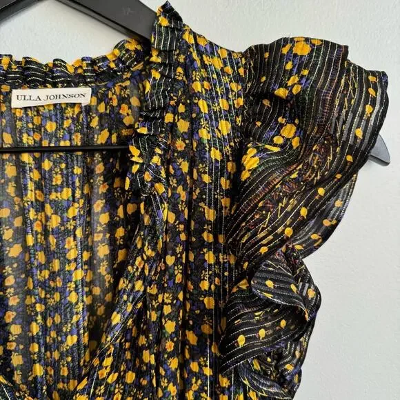 Ulla Johnson Nyssa Sleeveless Floral Silk Dress in Noir Size 0 - Picture 7 of 15